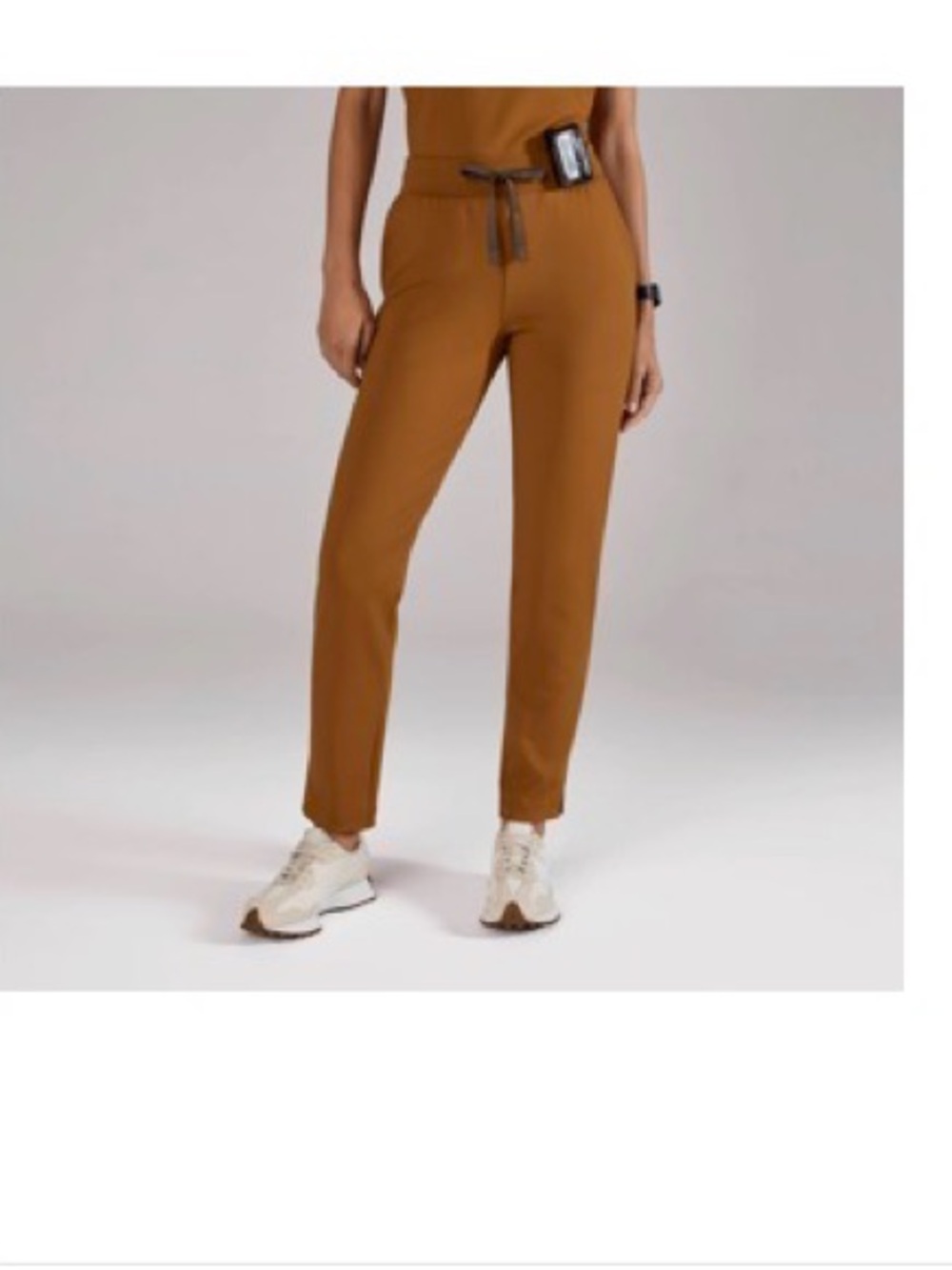 Figs Straight-Leg High-Rise Pants in Camel Brown
